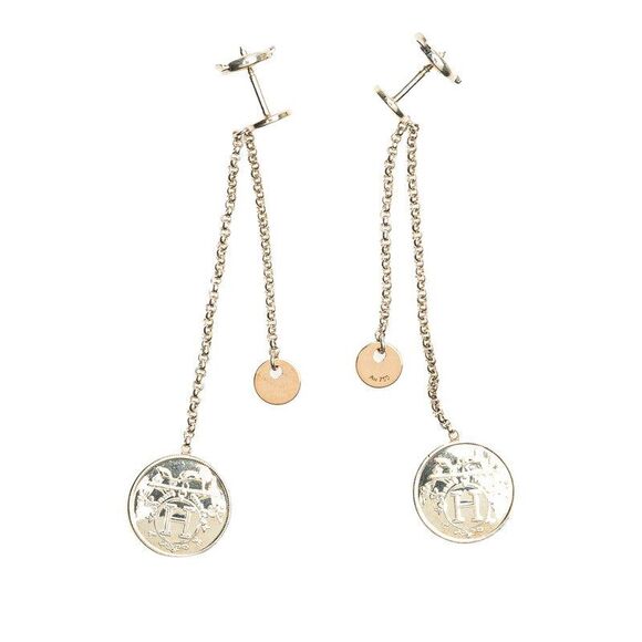 Hermes Ex-Libris PM SV925 Au750 Earrings - Picture 1 of 8